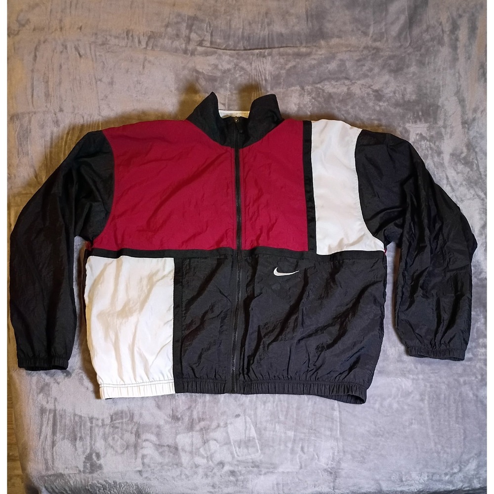 Nike Vintage Colorblock Windbreaker Jacket XXL Black Burgundy White Full Zip